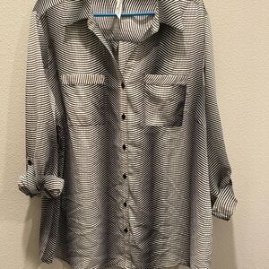 Black and White Striped Button-Up Shirt